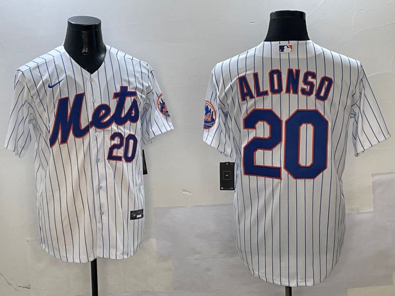 Men New York Mets 20 Alonso White Stripe Game Fashion 2025 Nike MLB Jersey style 7